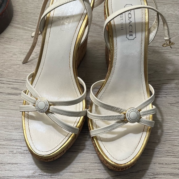 Coach Women's Cream and Gold Strappy Wedges - Picture 1 of 11